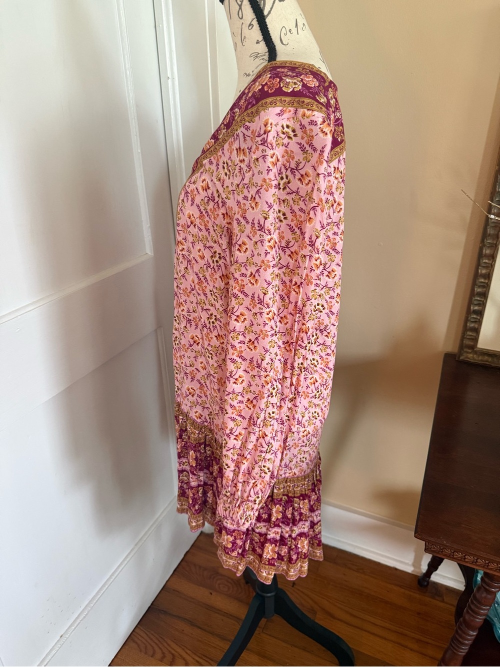 Arnhem Pink and Burgundy Floral Boho Tunic Dress - Picture 3 of 11